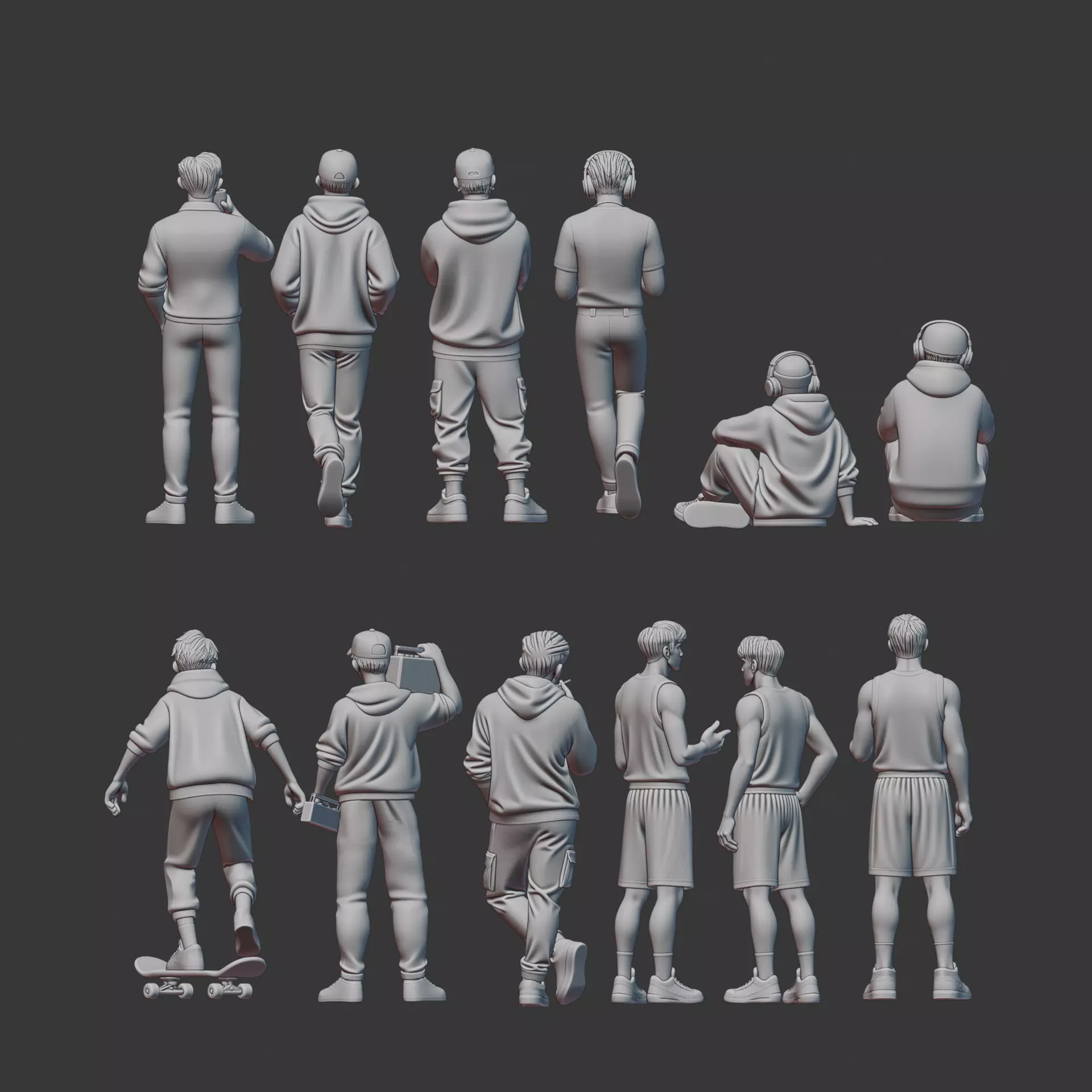 Street style man boy figure set for diorama 3D print model_1