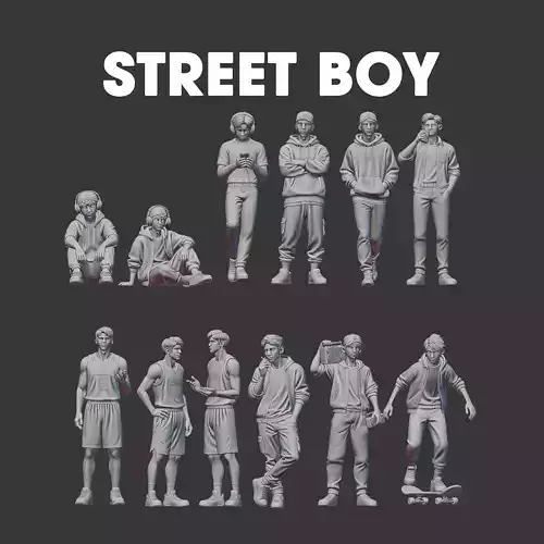 Street style man boy figure set for diorama