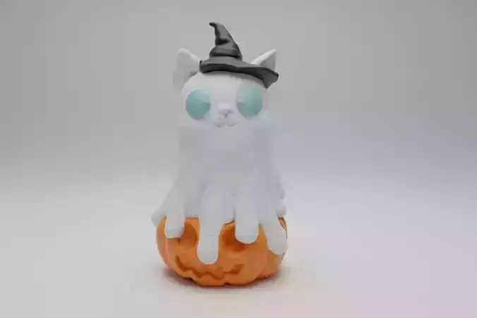 Halloween Ghost Candle Cat 3D print model Halloween Ghost Candle Cat 3D print model