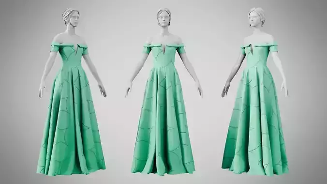 Dress 08 Medium Aquamarine With Design