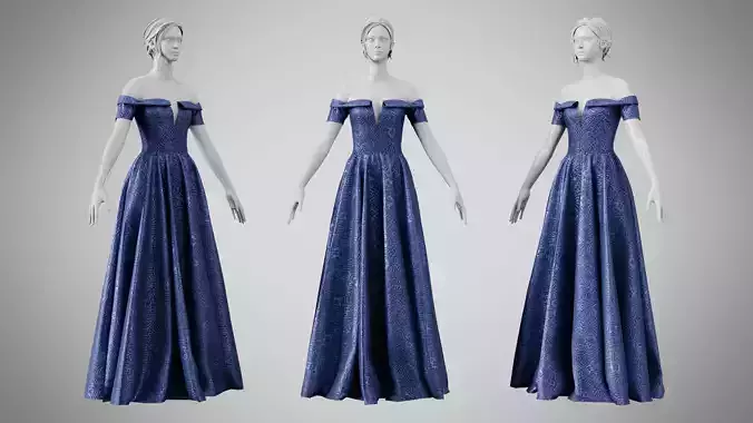 Dress 08 Midnight Blue Velvet With Design