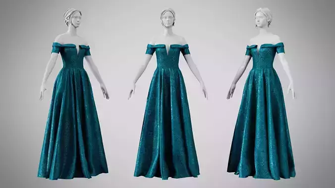 Dress 08 Teal Velvet With Design