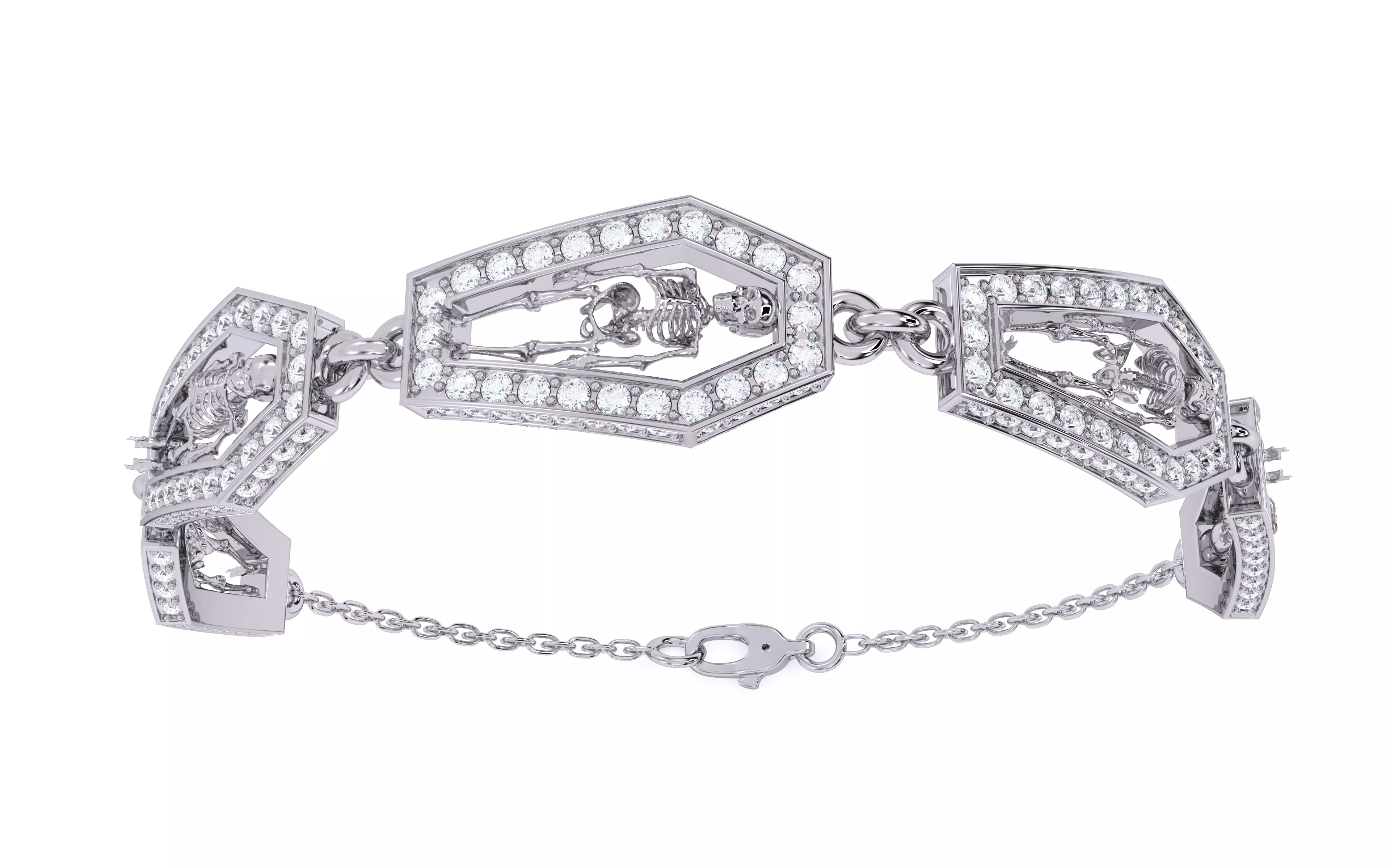 Skeleton in Coffin Bracelet 3dm stl renders details 3D print model_5