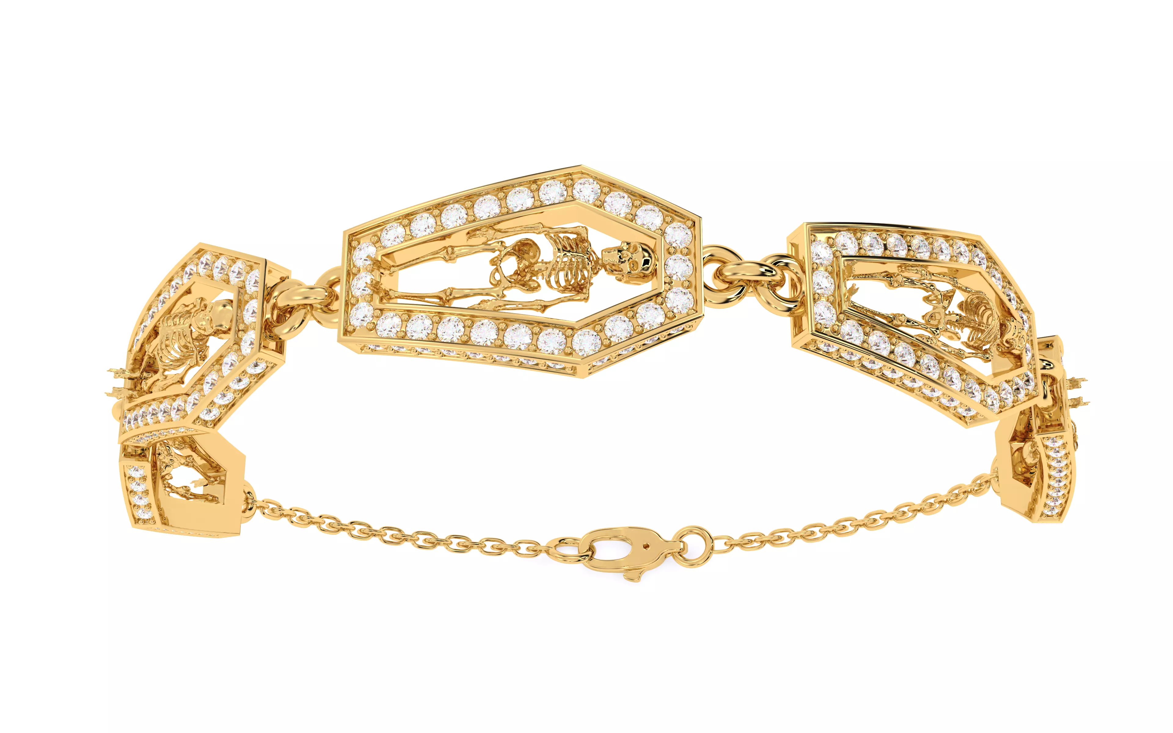 Skeleton in Coffin Bracelet 3dm stl renders details 3D print model_3