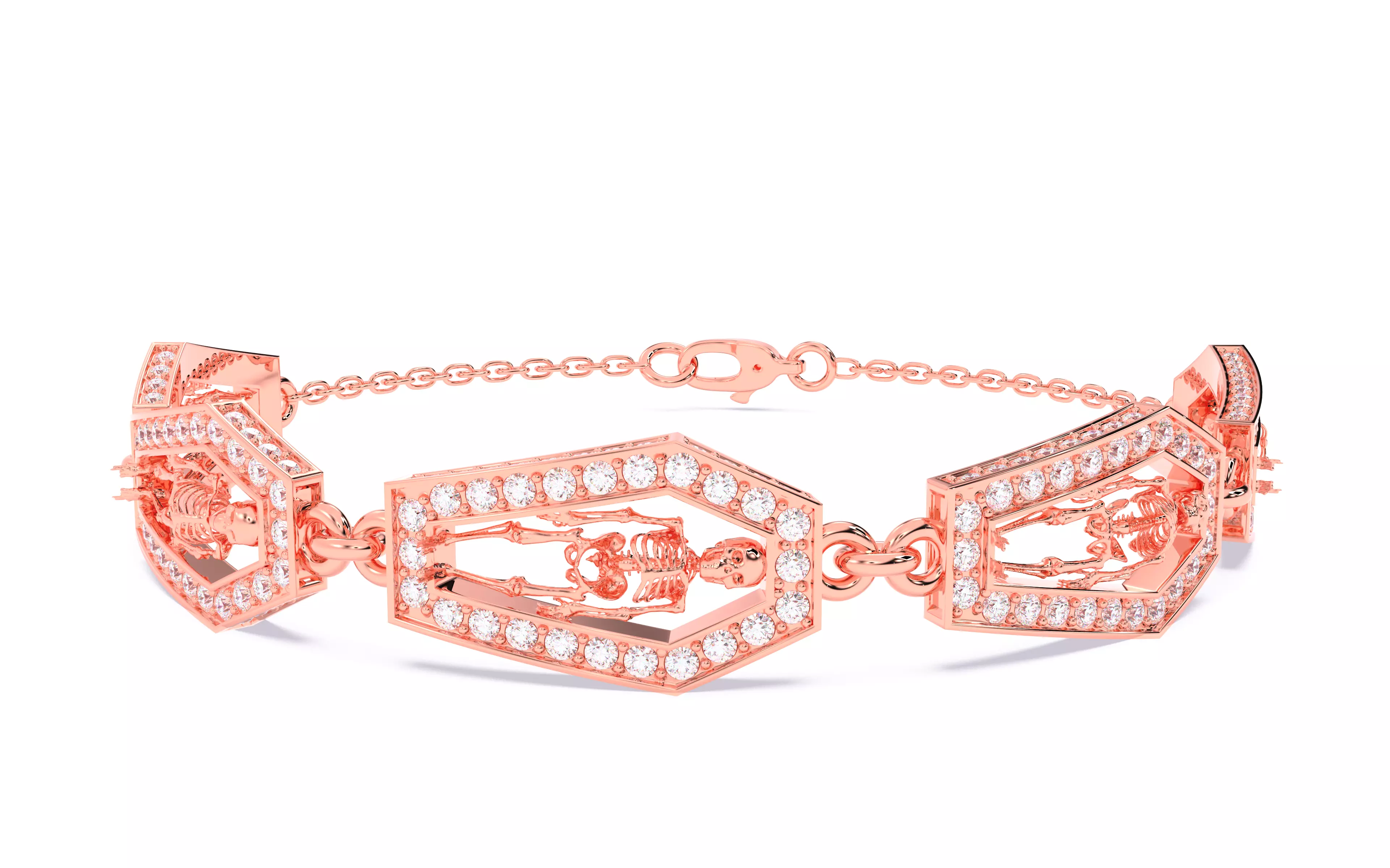 Skeleton in Coffin Bracelet 3dm stl renders details 3D print model_0