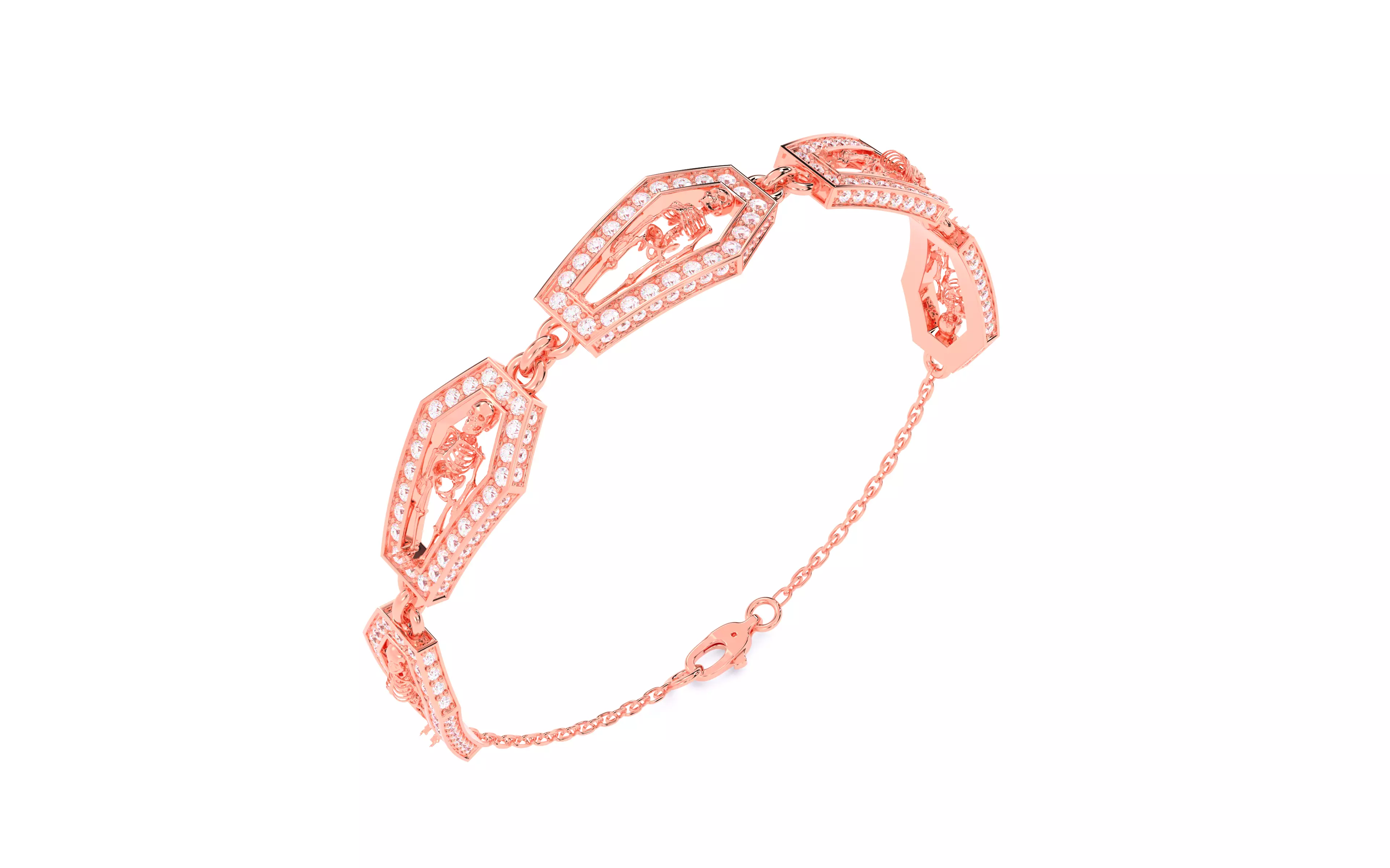 Skeleton in Coffin Bracelet 3dm stl renders details 3D print model_8