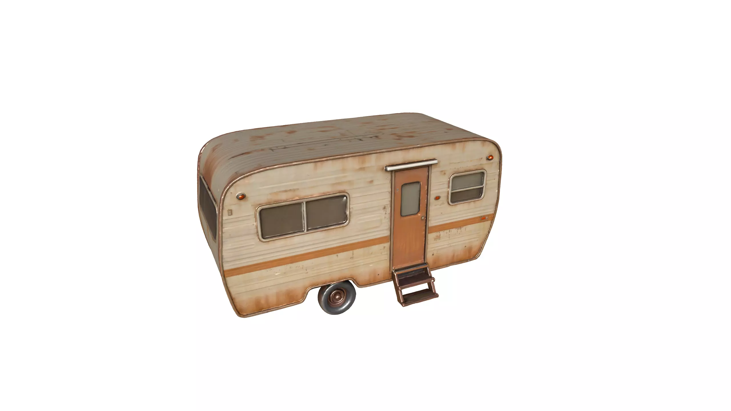 Rusty Vintage Camper Trailer Realistic Old Caravan 3D Model 3D model_2
