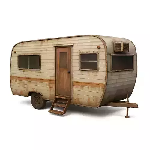 Rusty Vintage Camper Trailer Realistic Old Caravan 3D Model