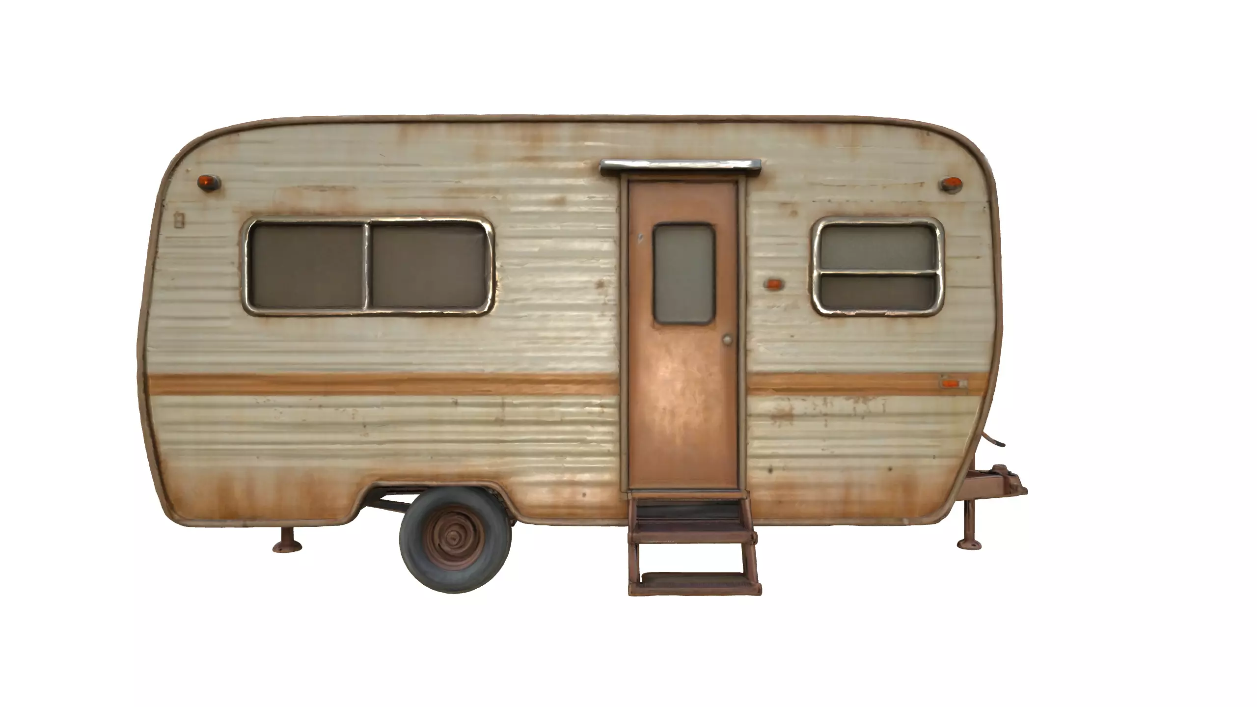 Rusty Vintage Camper Trailer Realistic Old Caravan 3D Model 3D model_11