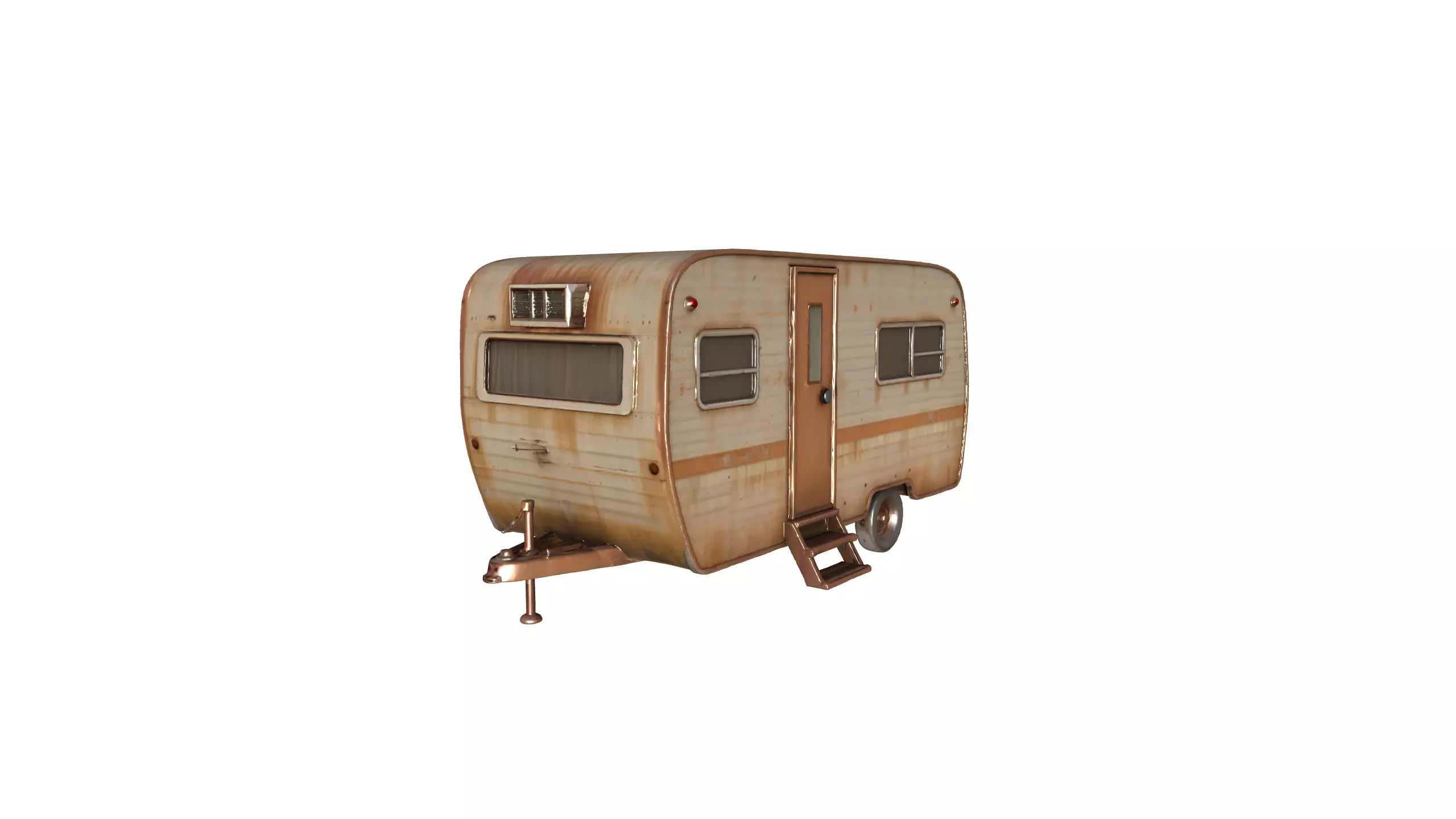 Rusty Vintage Camper Trailer Realistic Old Caravan 3D Model 3D model_5