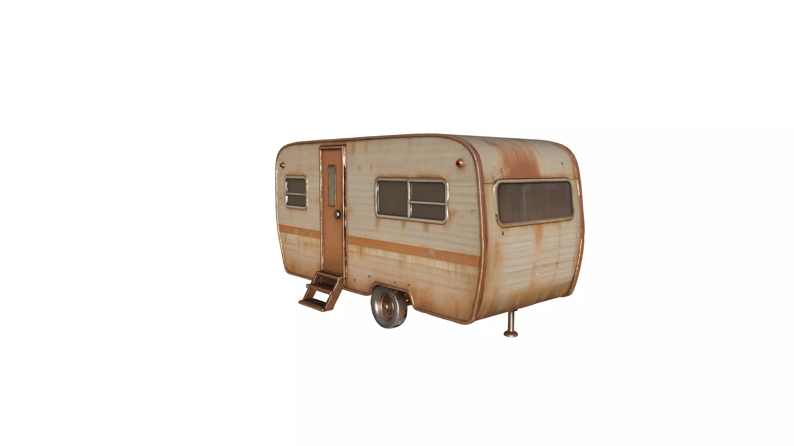 Rusty Vintage Camper Trailer Realistic Old Caravan 3D Model 3D model_1