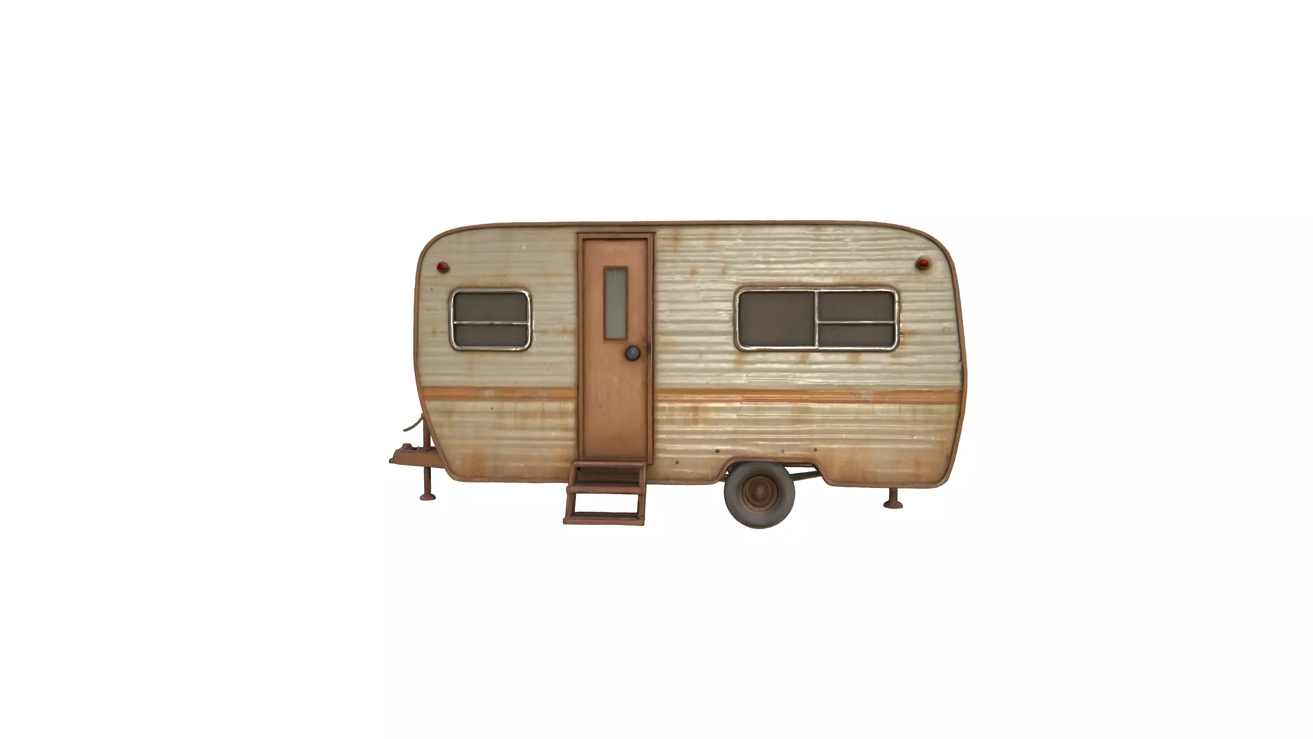 Rusty Vintage Camper Trailer Realistic Old Caravan 3D Model 3D model_6