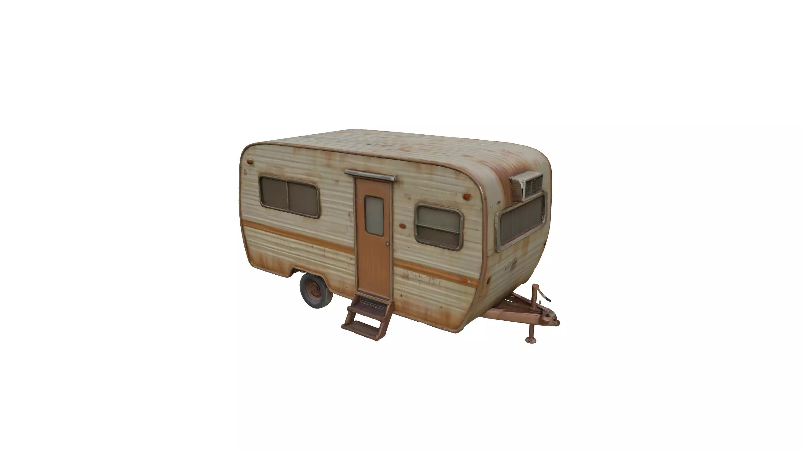 Rusty Vintage Camper Trailer Realistic Old Caravan 3D Model 3D model_4