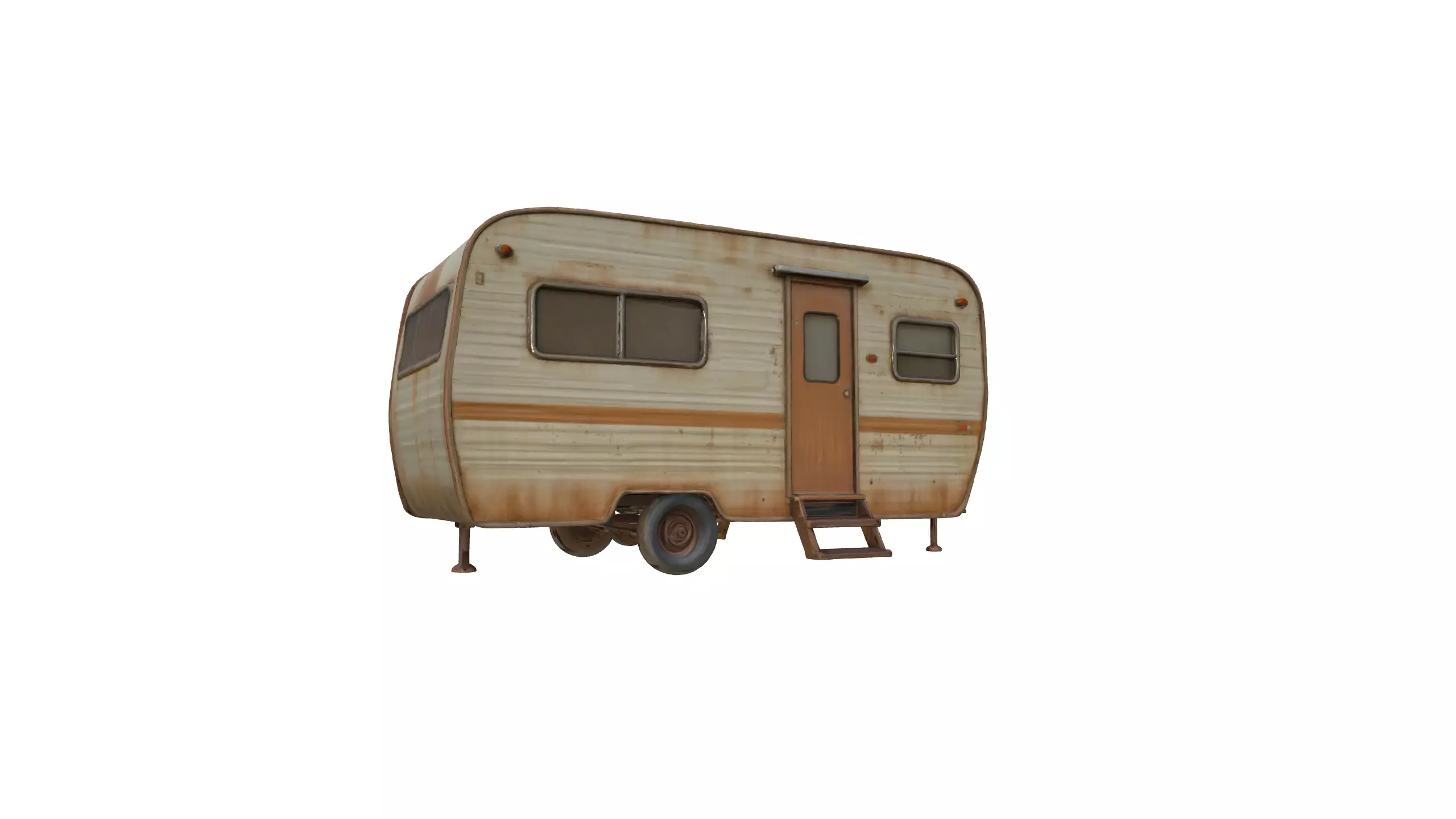 Rusty Vintage Camper Trailer Realistic Old Caravan 3D Model 3D model_9