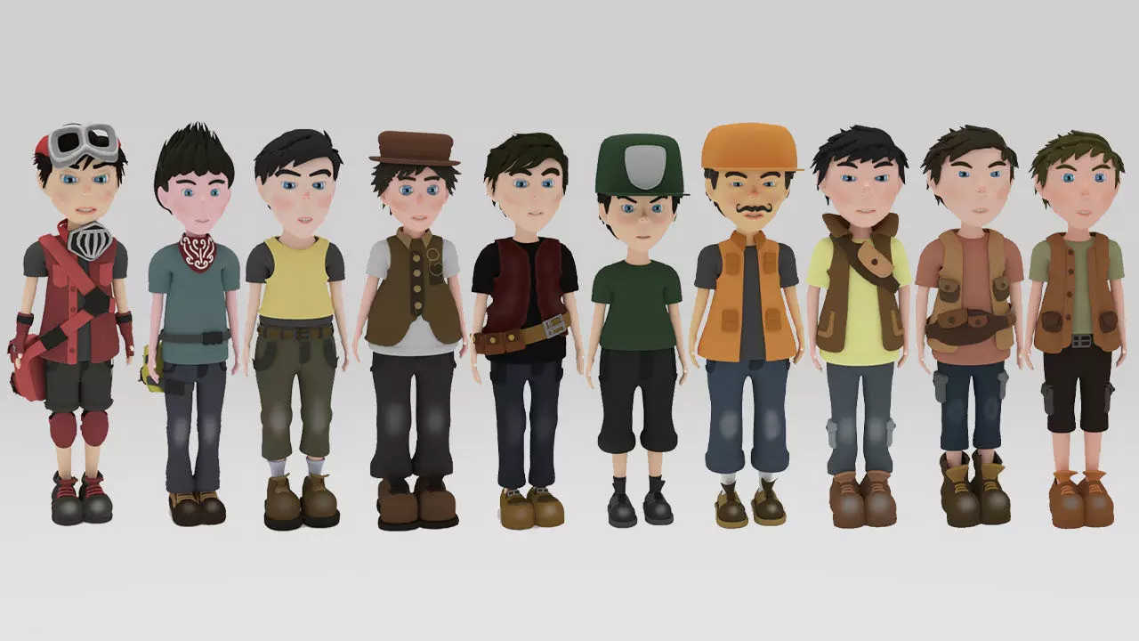 Character pack Rigged 05 Low-poly 3D model_0