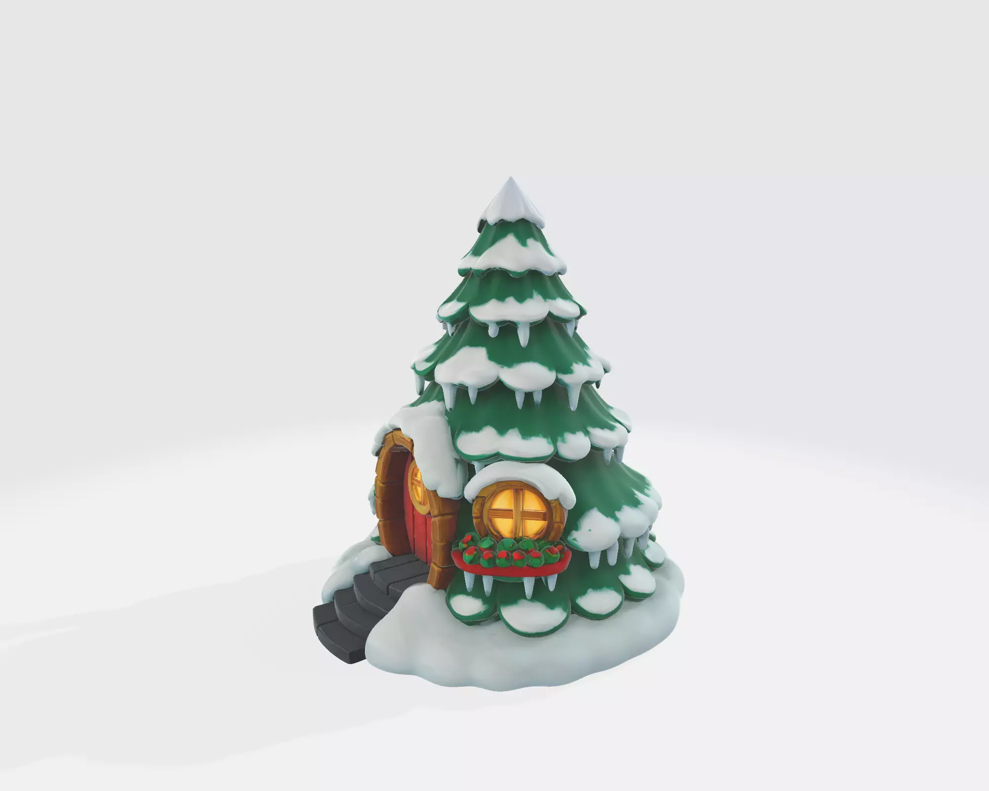 Cozy Snowy Tree Cabin Winter Christmas Tree House 3D print model_6