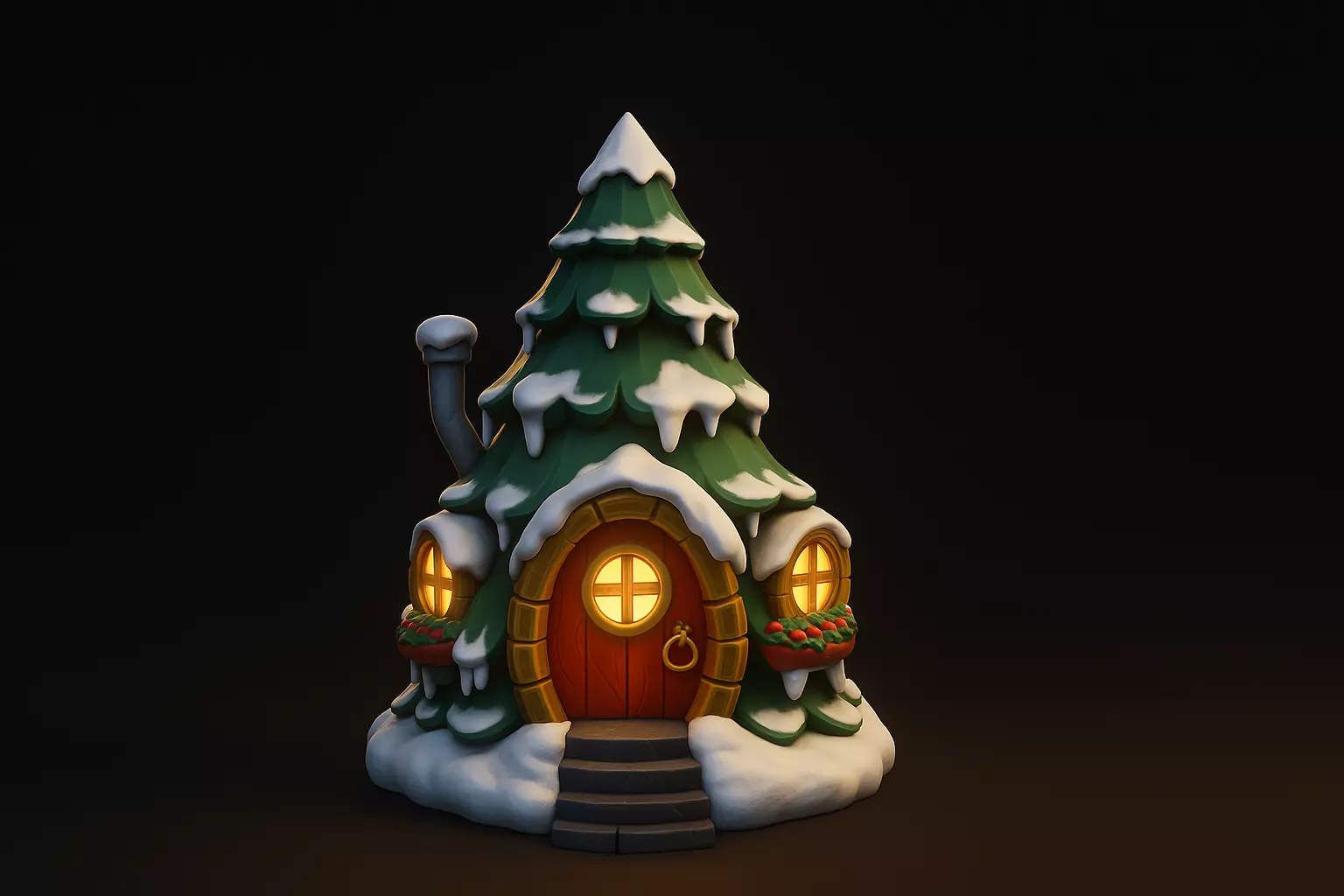 Cozy Snowy Tree Cabin Winter Christmas Tree House 3D print model_0