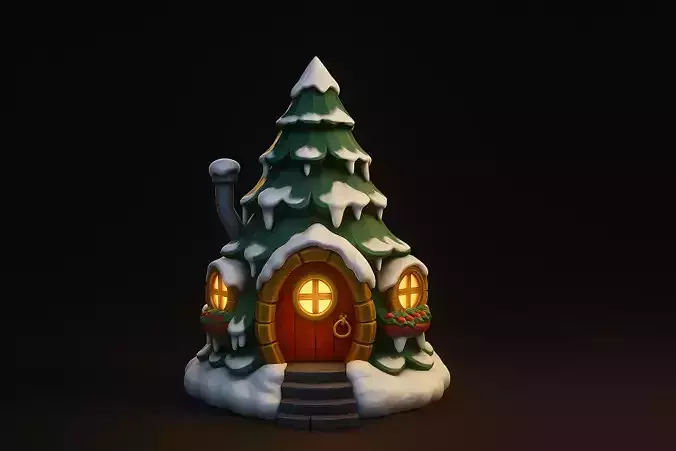 Cozy Snowy Tree Cabin Winter Christmas Tree House 3D print model