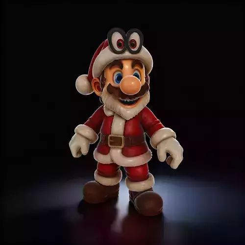 Santa Mario Figure Festive Holiday Mario Figurine Christmas 3D print model
