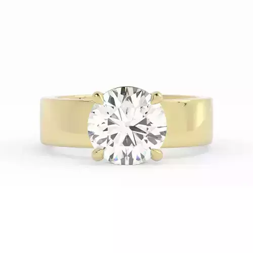 Round Diamond Solitaire With Flat Wide Band Engagement Ring 3DM