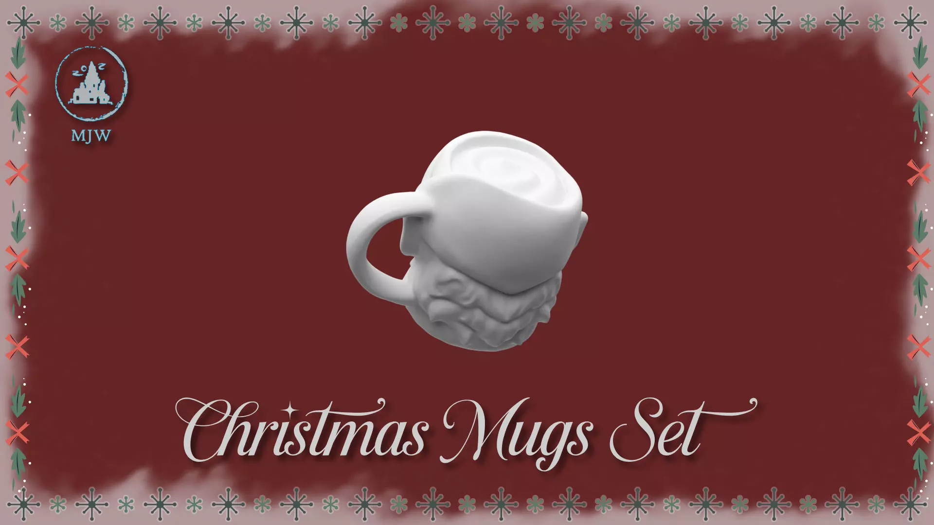 Christmas Mugs Set Santa Snowman Reindeer and Elf 3D print model_16