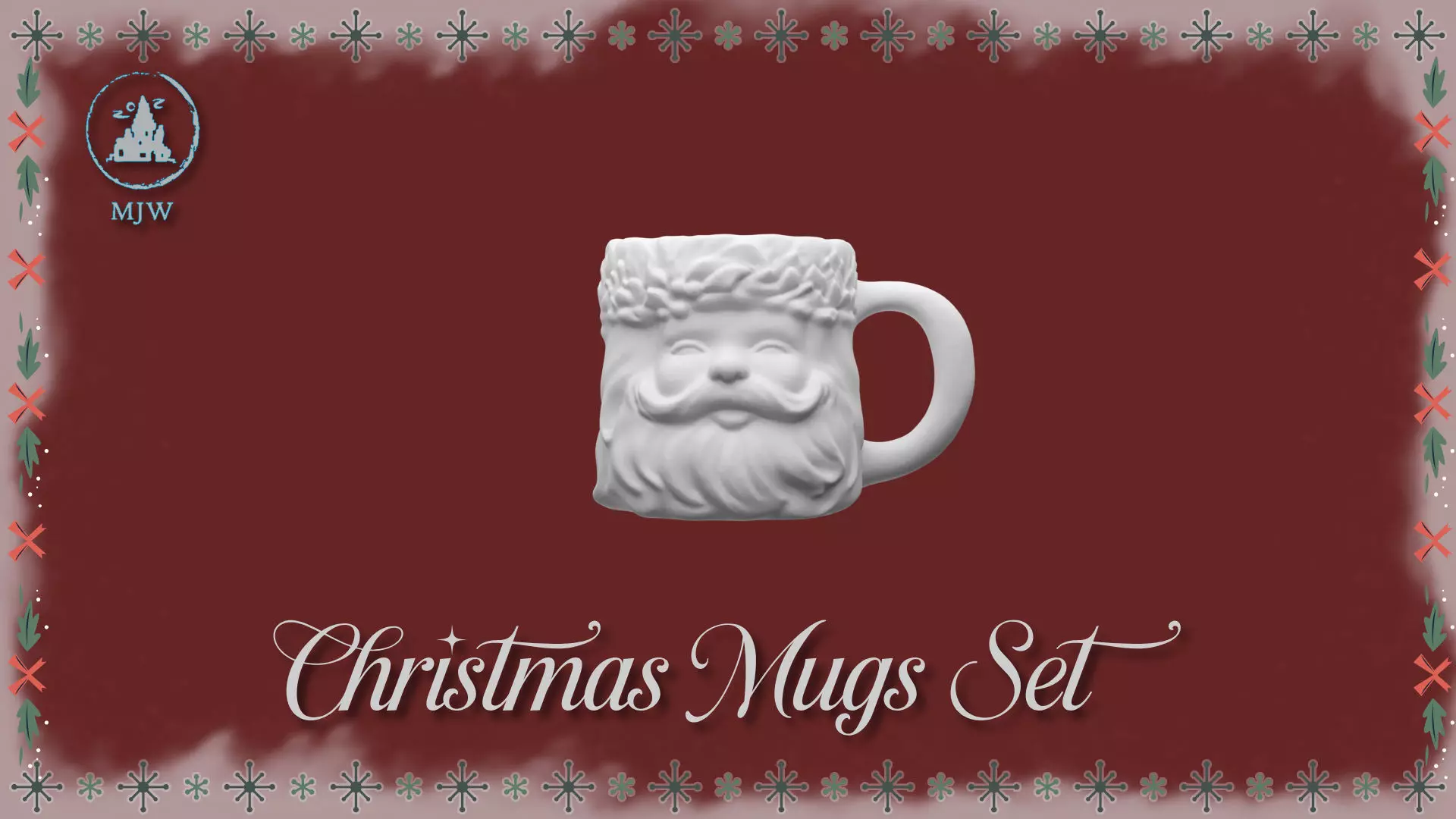 Christmas Mugs Set Santa Snowman Reindeer and Elf 3D print model_5