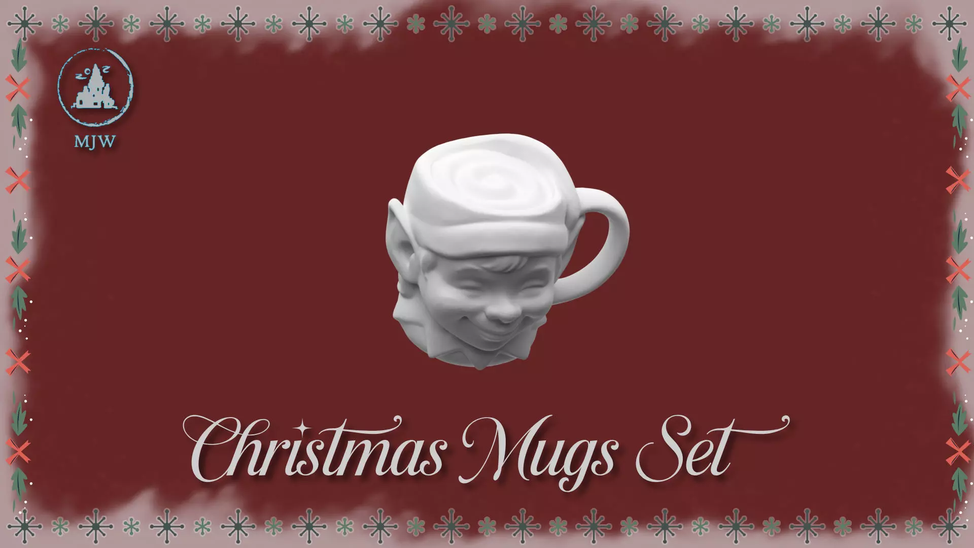 Christmas Mugs Set Santa Snowman Reindeer and Elf 3D print model_14