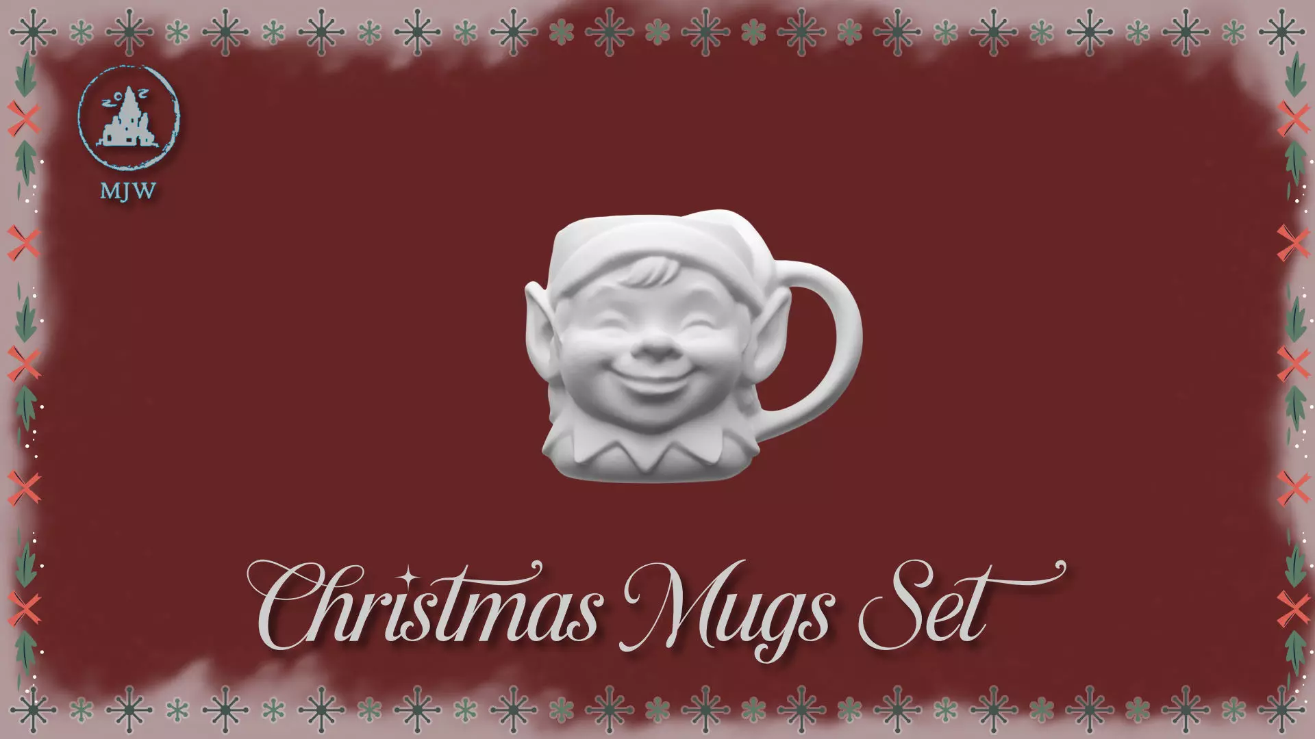 Christmas Mugs Set Santa Snowman Reindeer and Elf 3D print model_13