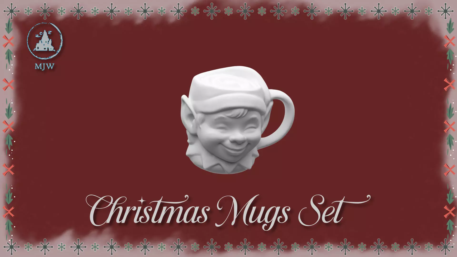 Christmas Mugs Set Santa Snowman Reindeer and Elf 3D print model_15