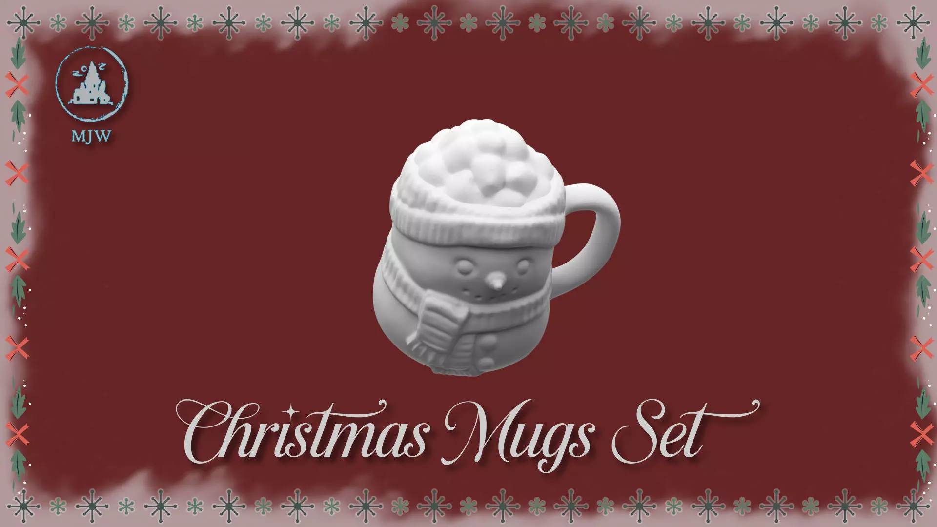 Christmas Mugs Set Santa Snowman Reindeer and Elf 3D print model_11