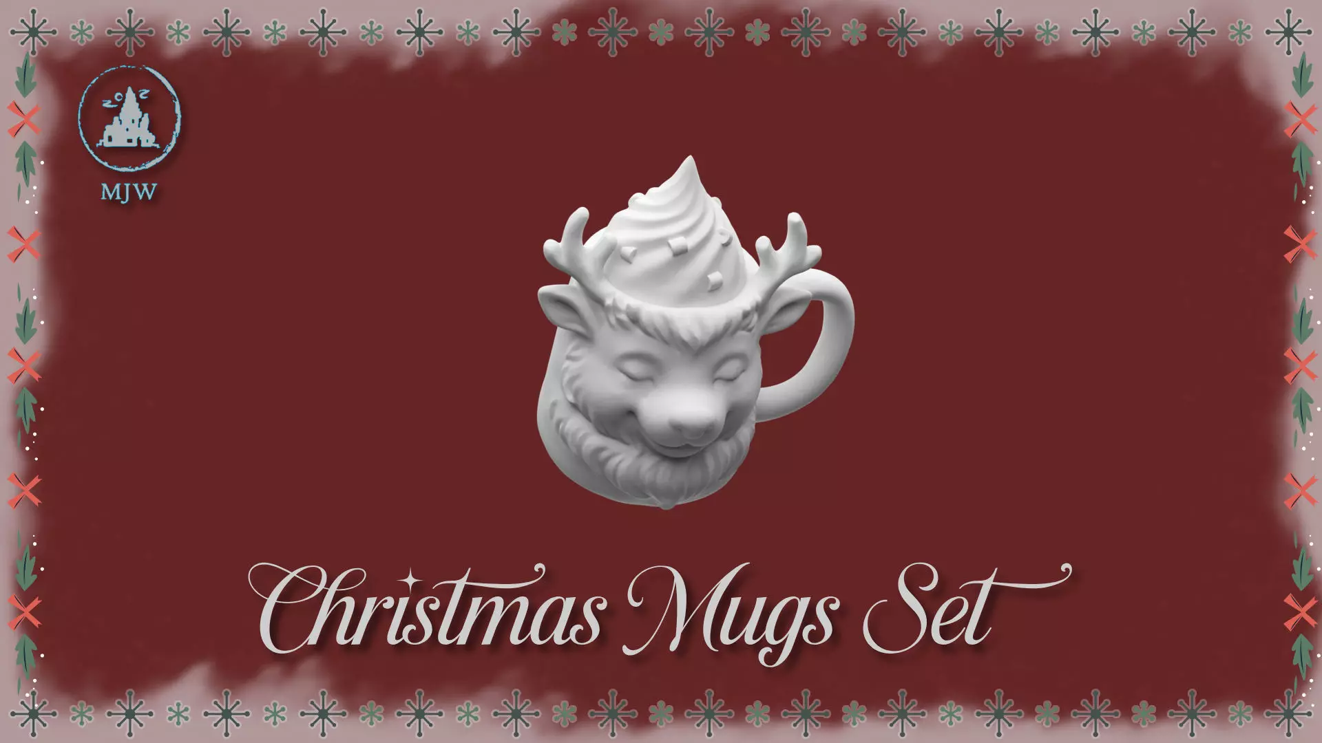 Christmas Mugs Set Santa Snowman Reindeer and Elf 3D print model_18