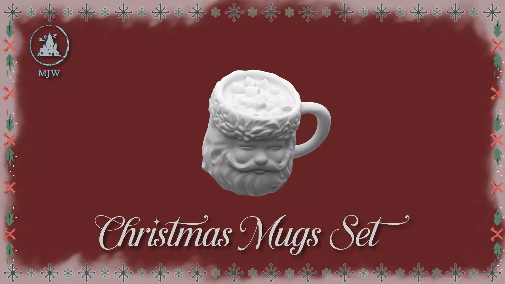 Christmas Mugs Set Santa Snowman Reindeer and Elf 3D print model_6