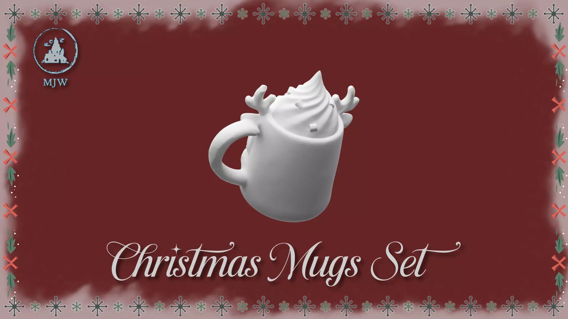 Christmas Mugs Set Santa Snowman Reindeer and Elf 3D print model_19