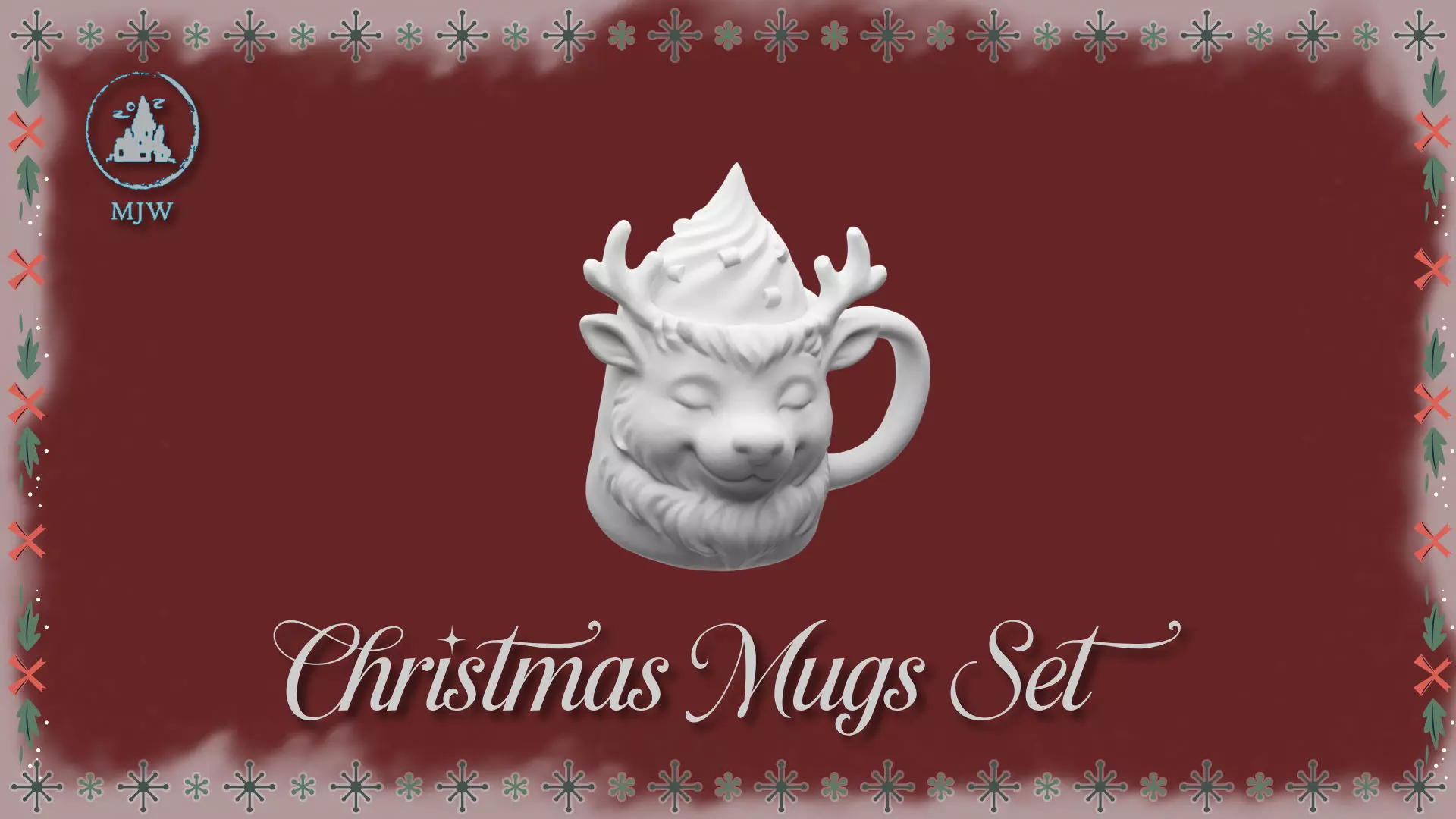 Christmas Mugs Set Santa Snowman Reindeer and Elf 3D print model_20