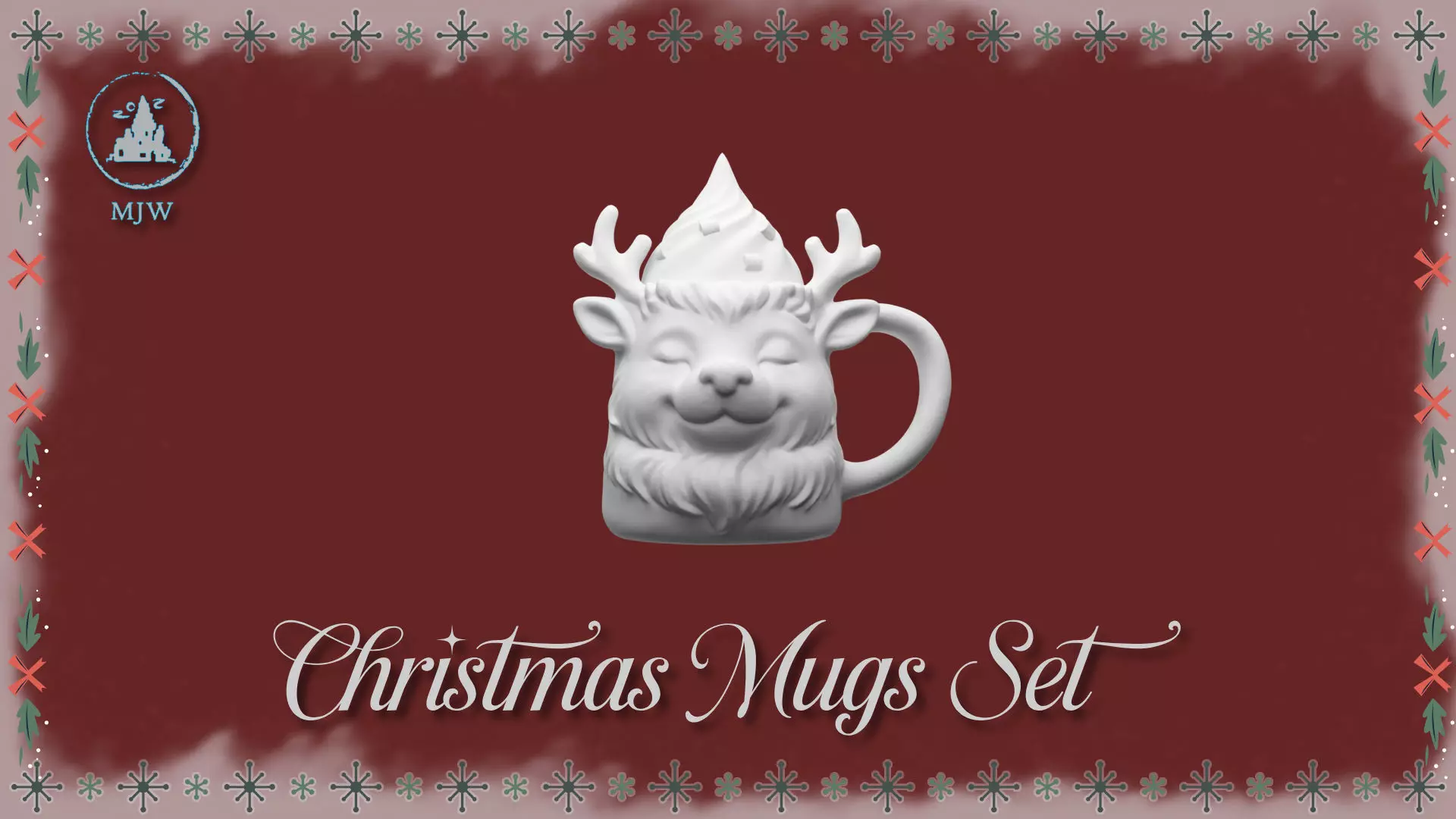 Christmas Mugs Set Santa Snowman Reindeer and Elf 3D print model_17