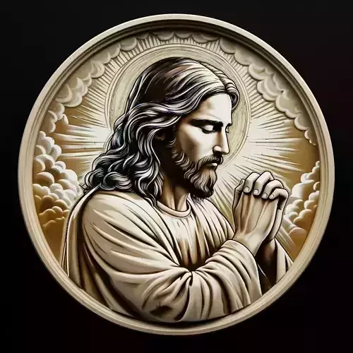 Praying Jesus Round Relief Christian Religious Wall Art