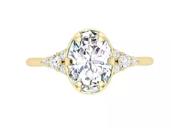 Oval Solitaire With Side Accent Diamonds Engagement Ring 3DM