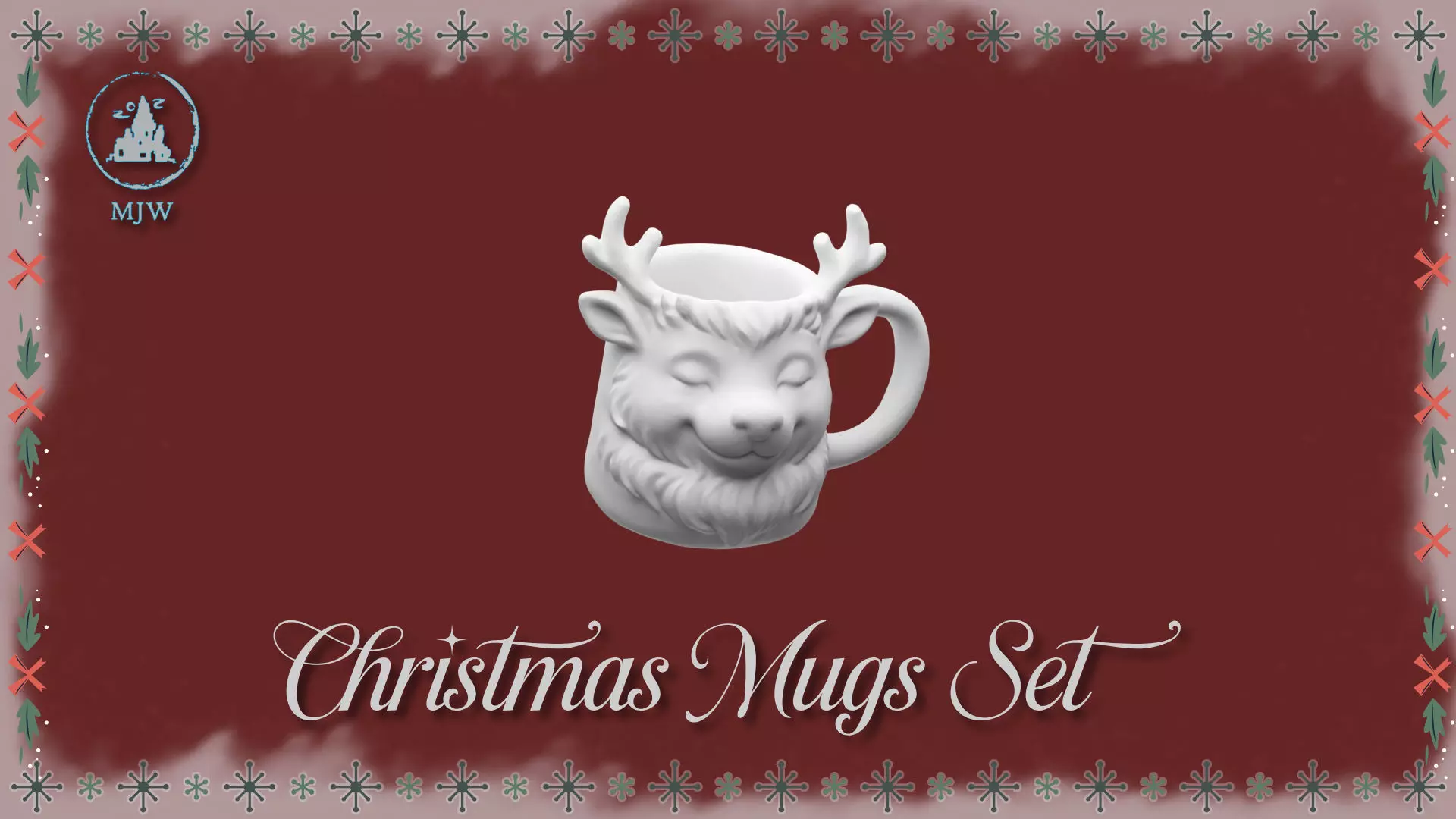 Empty Christmas Mugs Set  Santa Snowman Reindeer and Elf 3D print model_13