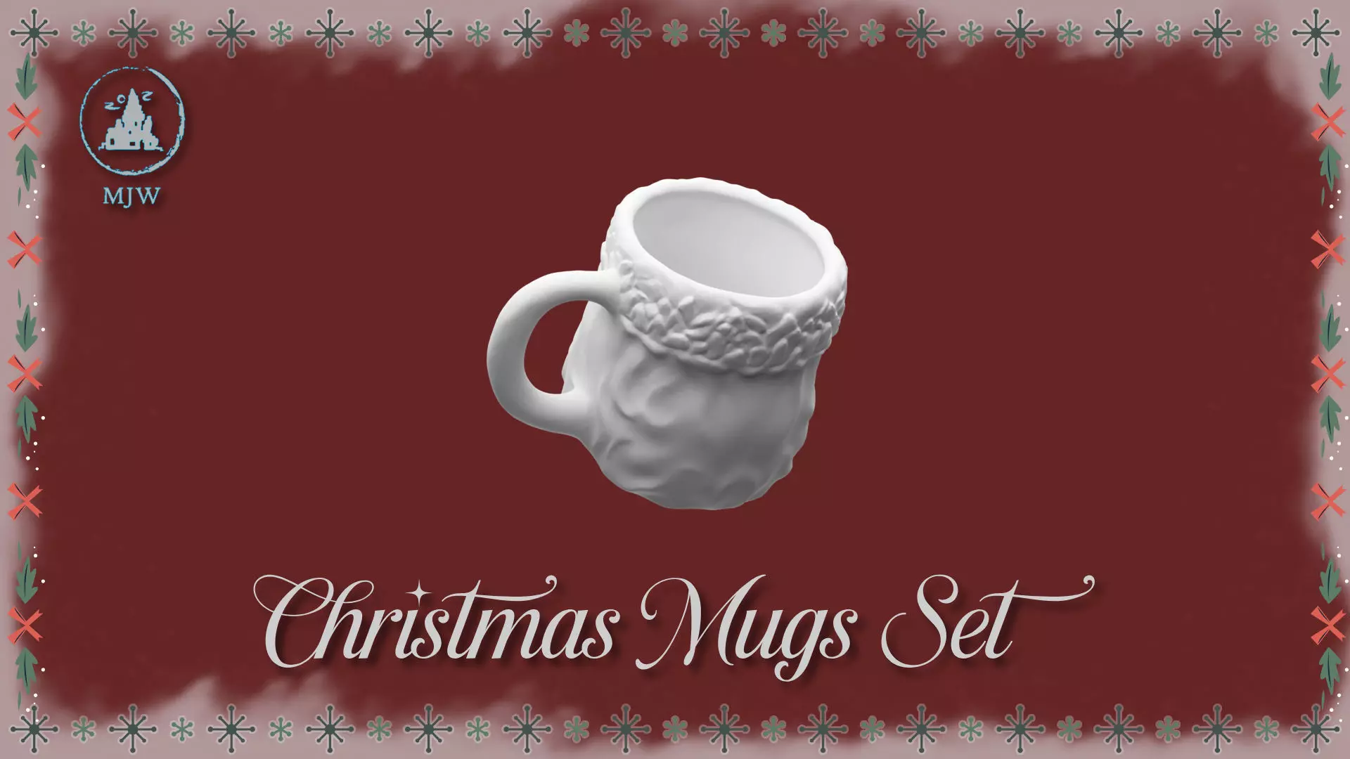 Empty Christmas Mugs Set  Santa Snowman Reindeer and Elf 3D print model_15
