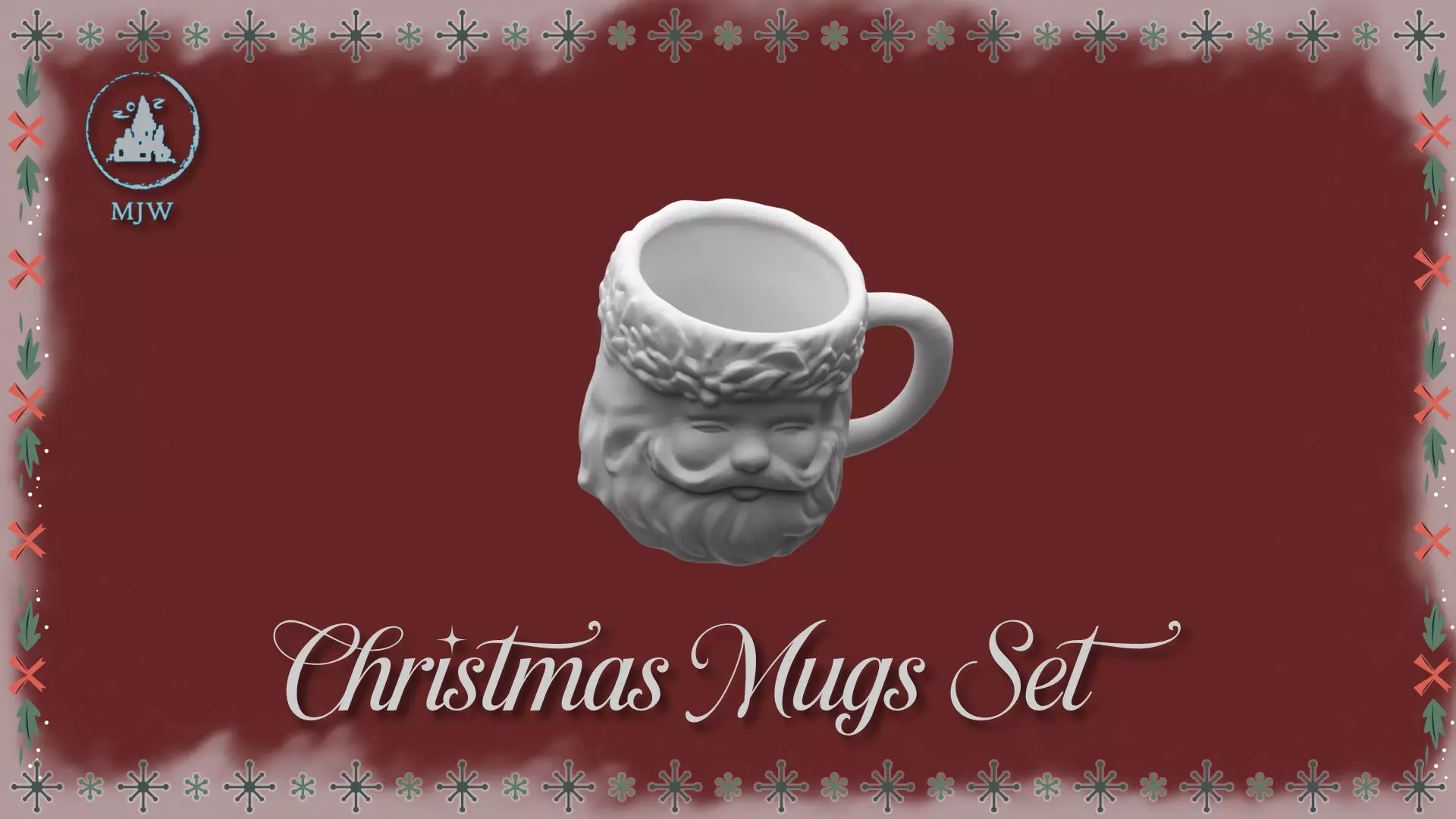 Empty Christmas Mugs Set  Santa Snowman Reindeer and Elf 3D print model_8