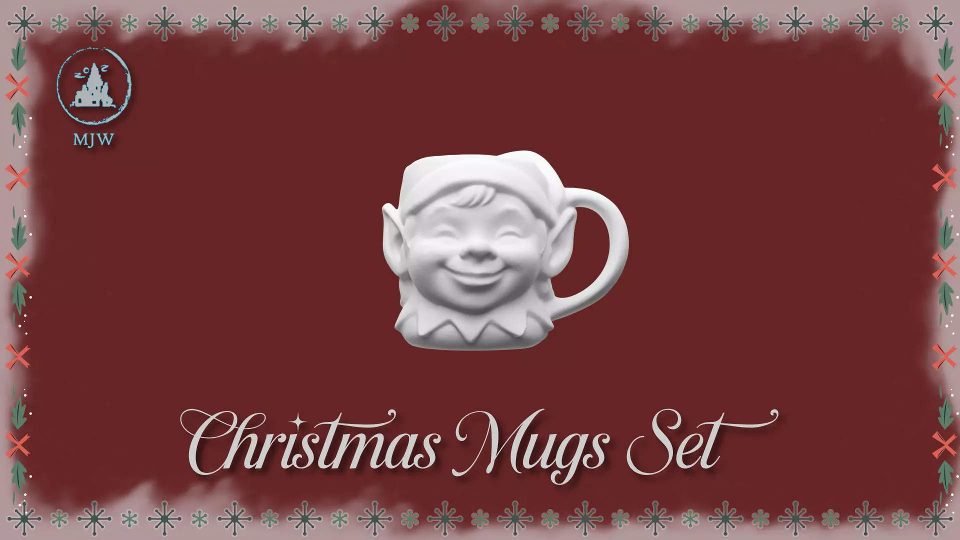 Empty Christmas Mugs Set  Santa Snowman Reindeer and Elf 3D print model_18