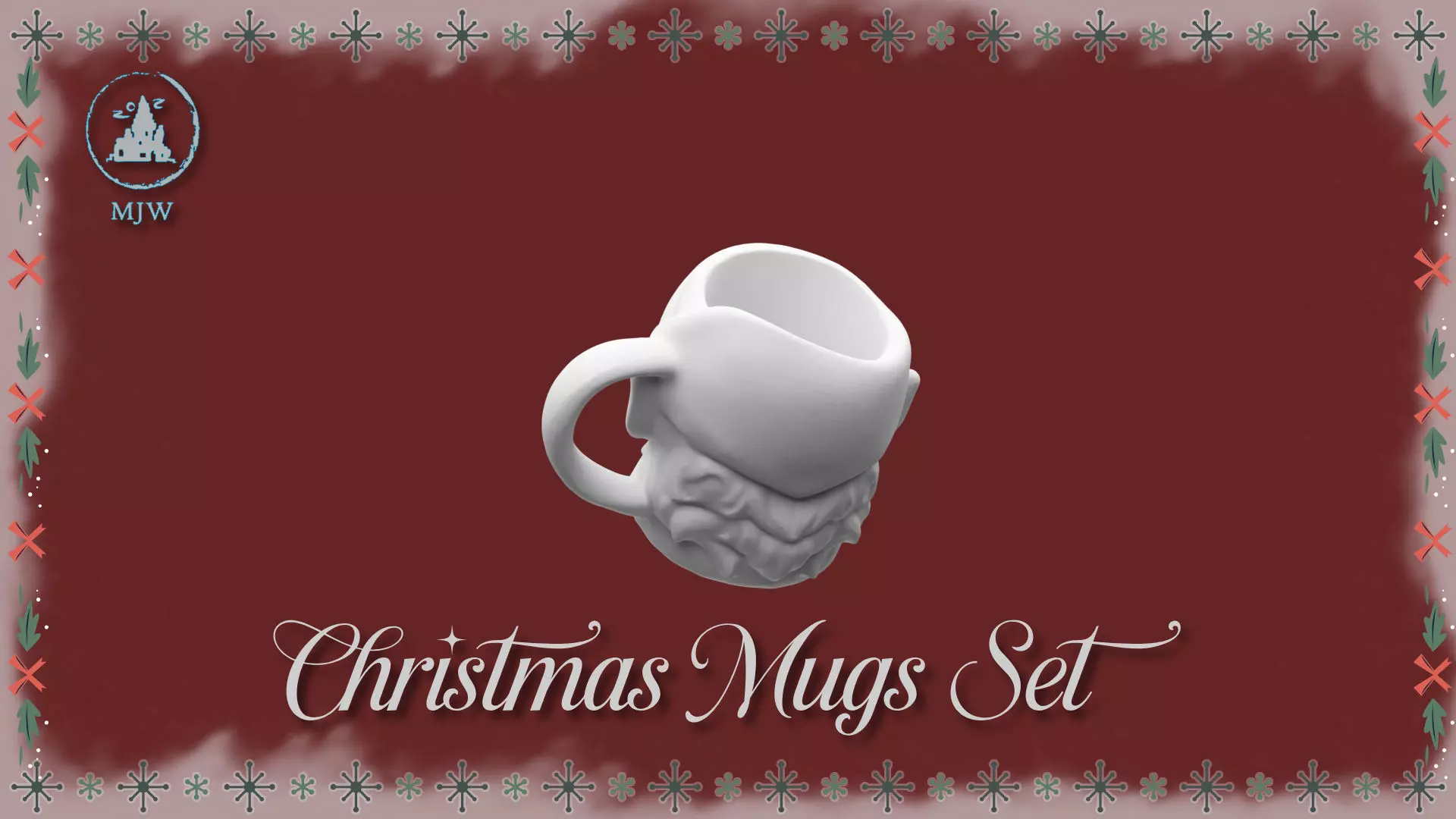 Empty Christmas Mugs Set  Santa Snowman Reindeer and Elf 3D print model_11