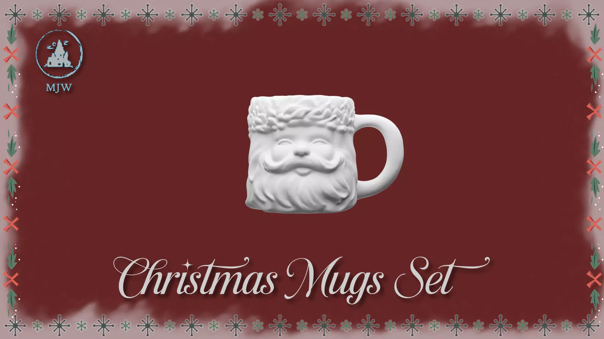 Empty Christmas Mugs Set  Santa Snowman Reindeer and Elf 3D print model_19