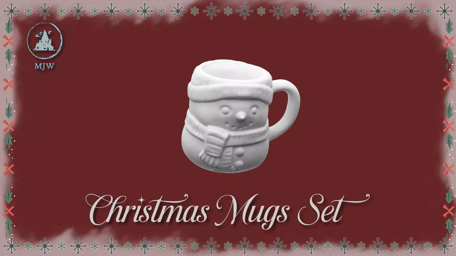 Empty Christmas Mugs Set  Santa Snowman Reindeer and Elf 3D print model_16