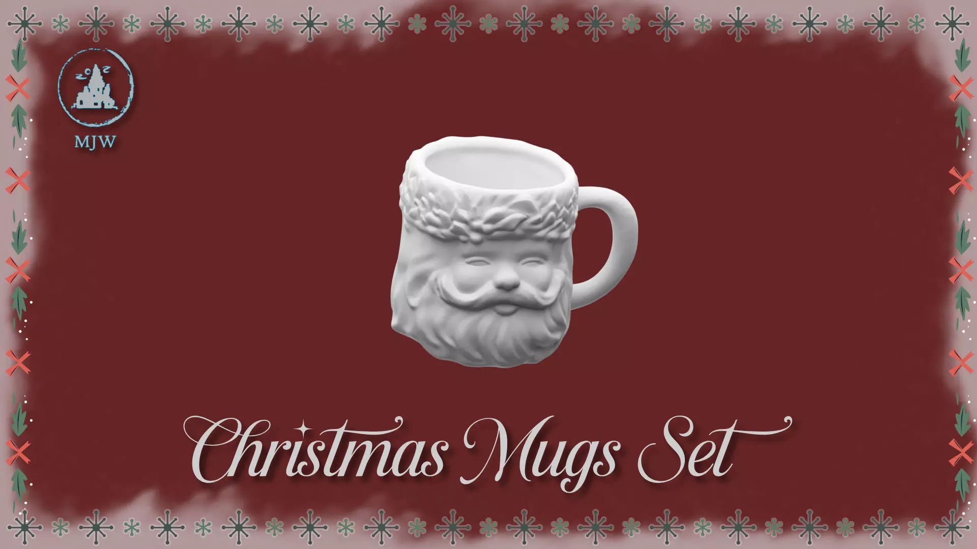 Empty Christmas Mugs Set  Santa Snowman Reindeer and Elf 3D print model_14