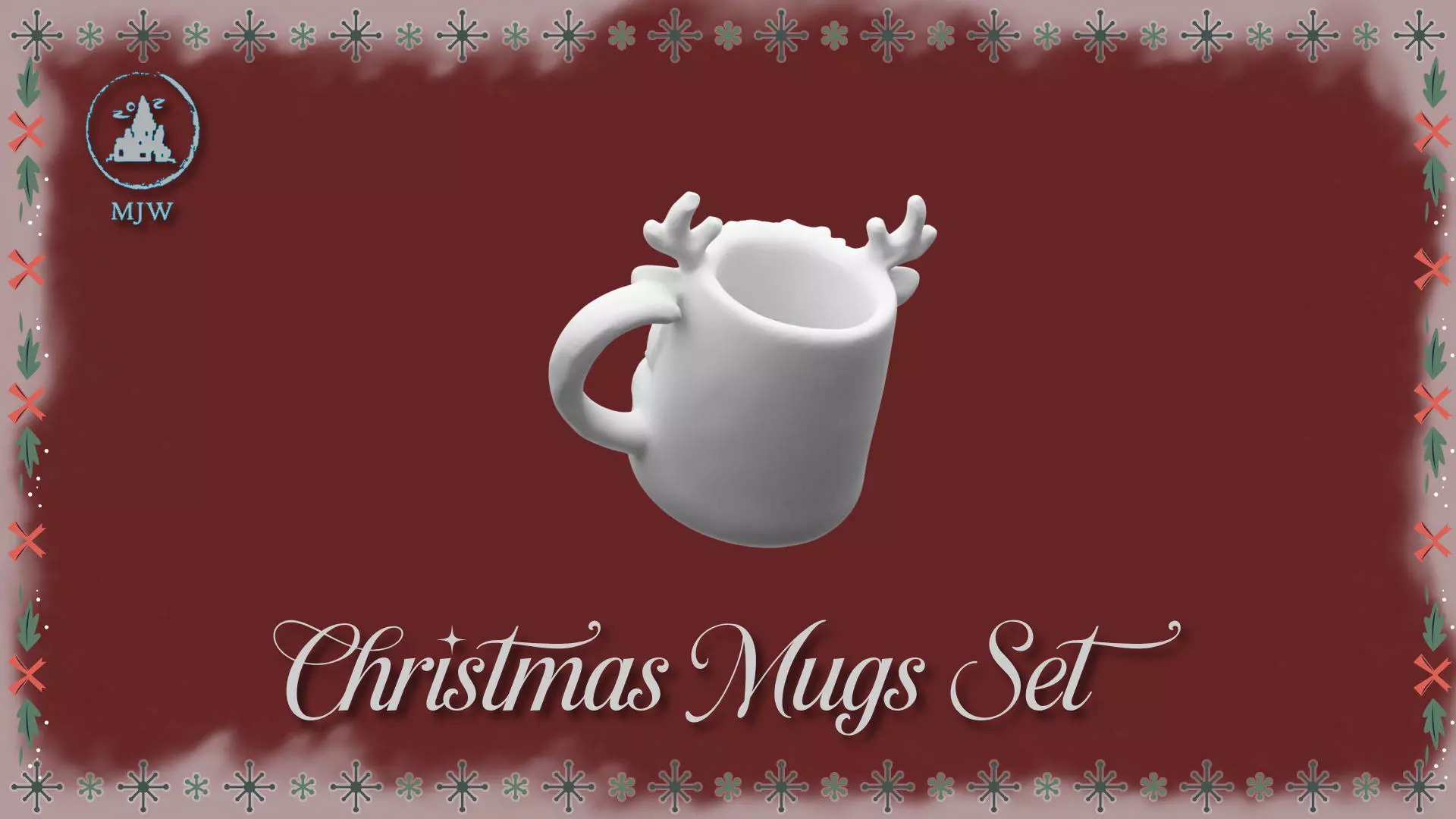 Empty Christmas Mugs Set  Santa Snowman Reindeer and Elf 3D print model_12