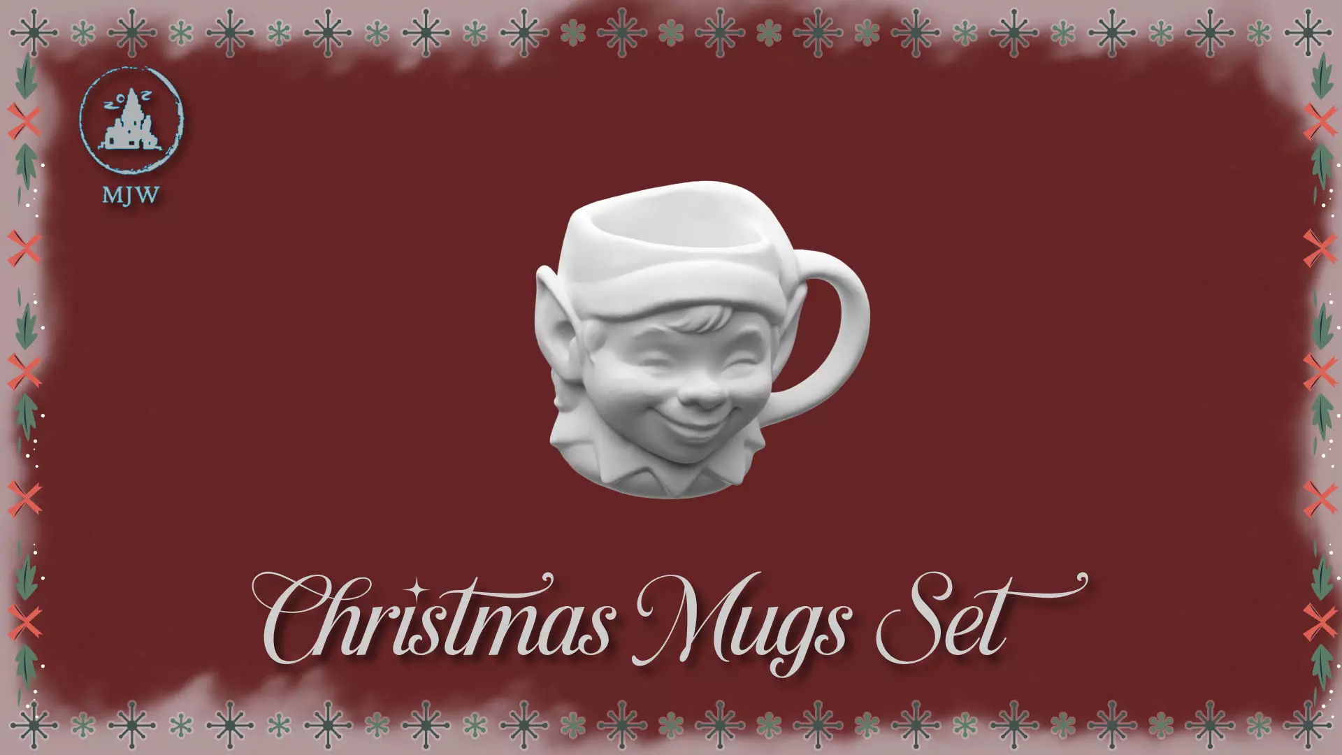 Empty Christmas Mugs Set  Santa Snowman Reindeer and Elf 3D print model_10