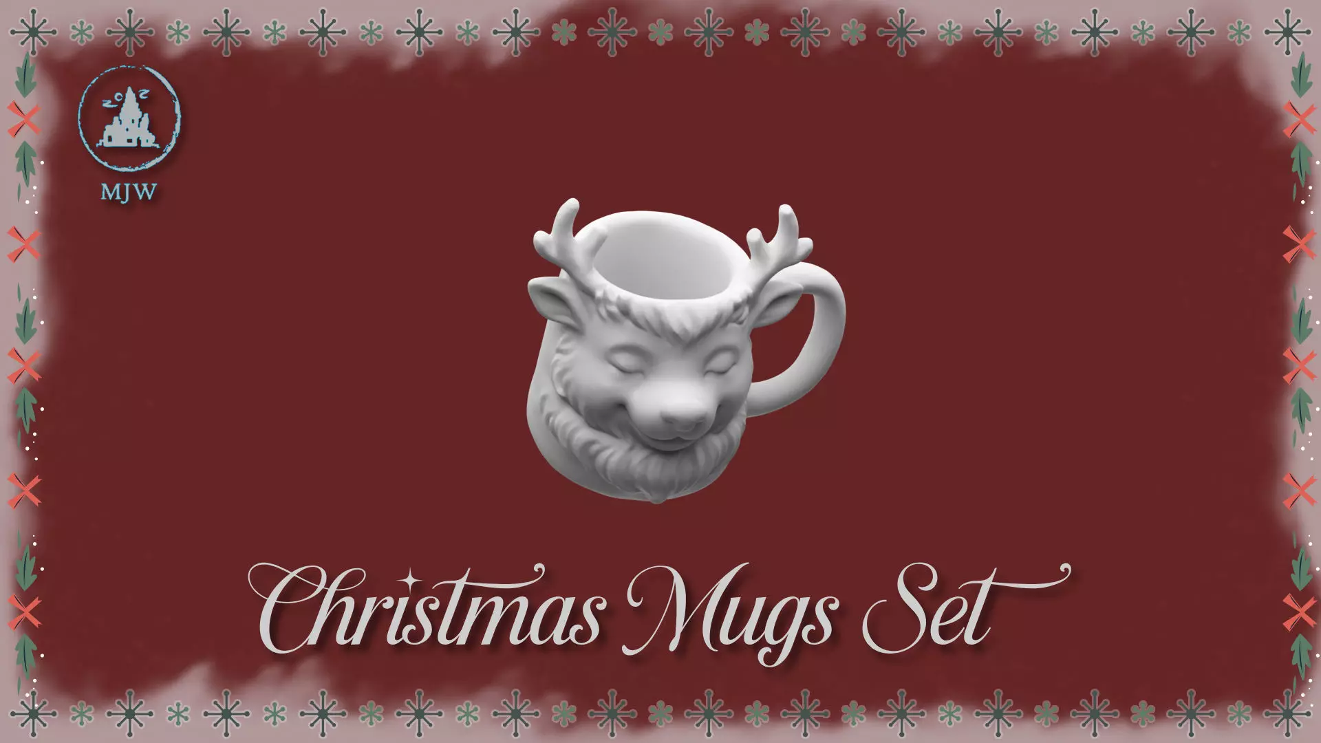 Empty Christmas Mugs Set  Santa Snowman Reindeer and Elf 3D print model_7