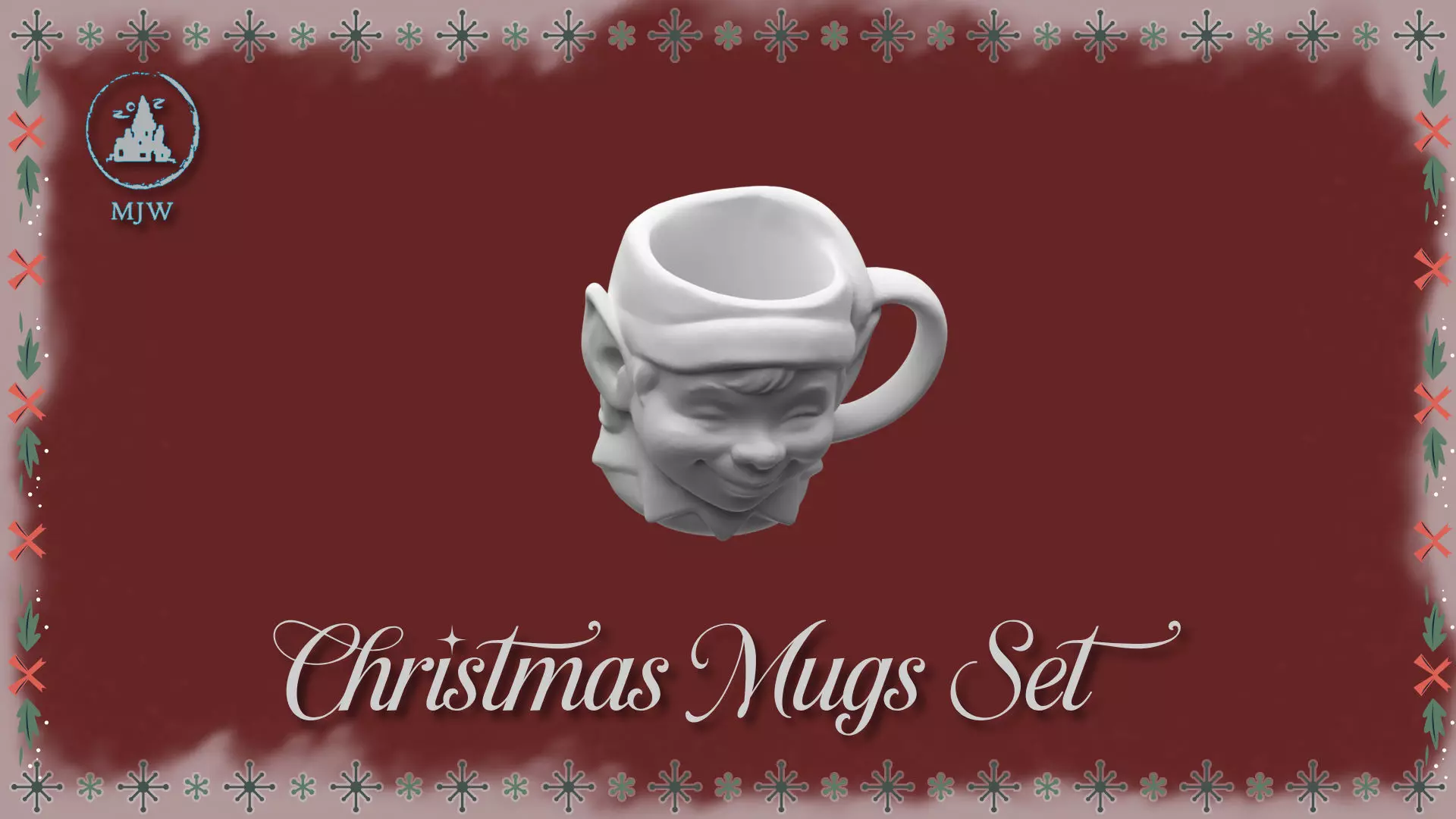 Empty Christmas Mugs Set  Santa Snowman Reindeer and Elf 3D print model_6