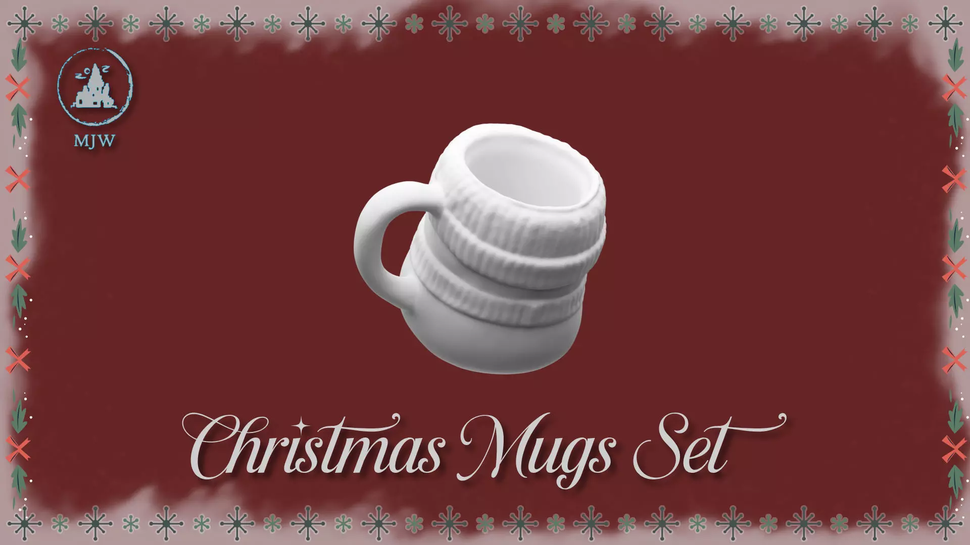 Empty Christmas Mugs Set  Santa Snowman Reindeer and Elf 3D print model_17